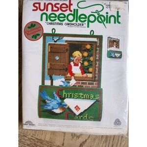 Sunset Needlepoint Vintage Christmas Cardholder New Holiday Needlepoint